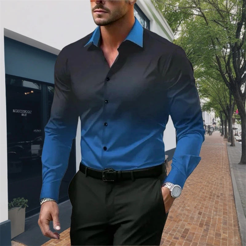 Men's Standard Fit Long Sleeves Casual Gradient Colour Shirt