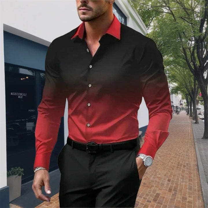 Men's Standard Fit Long Sleeves Casual Gradient Colour Shirt