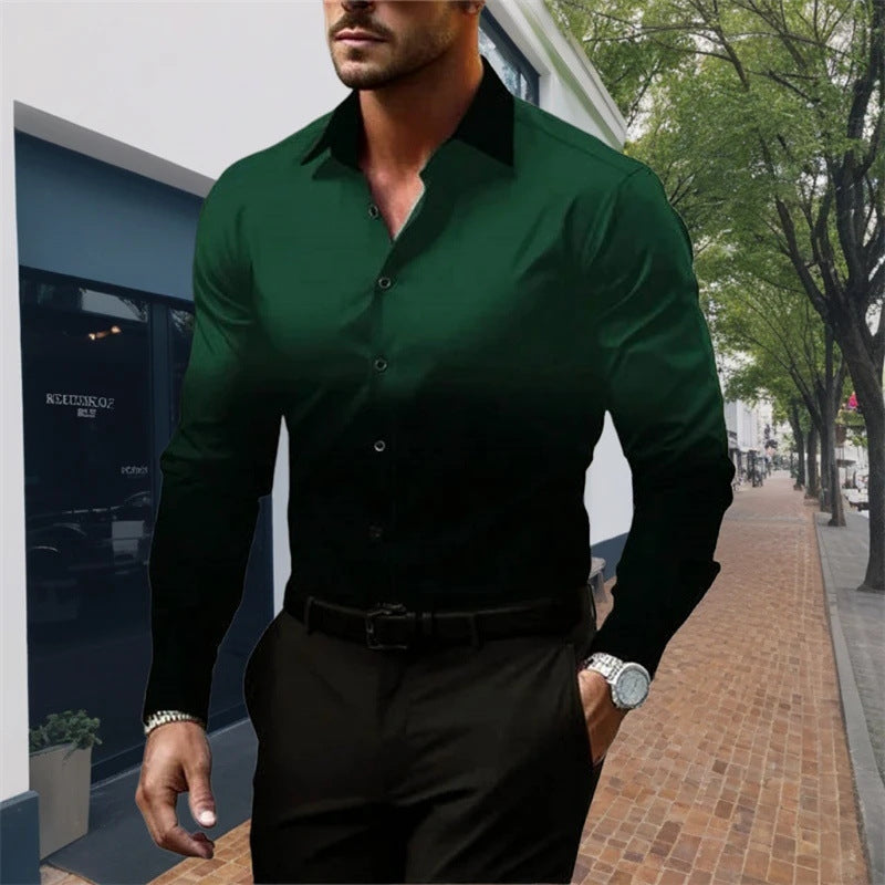 Men's Standard Fit Long Sleeves Casual Gradient Colour Shirt