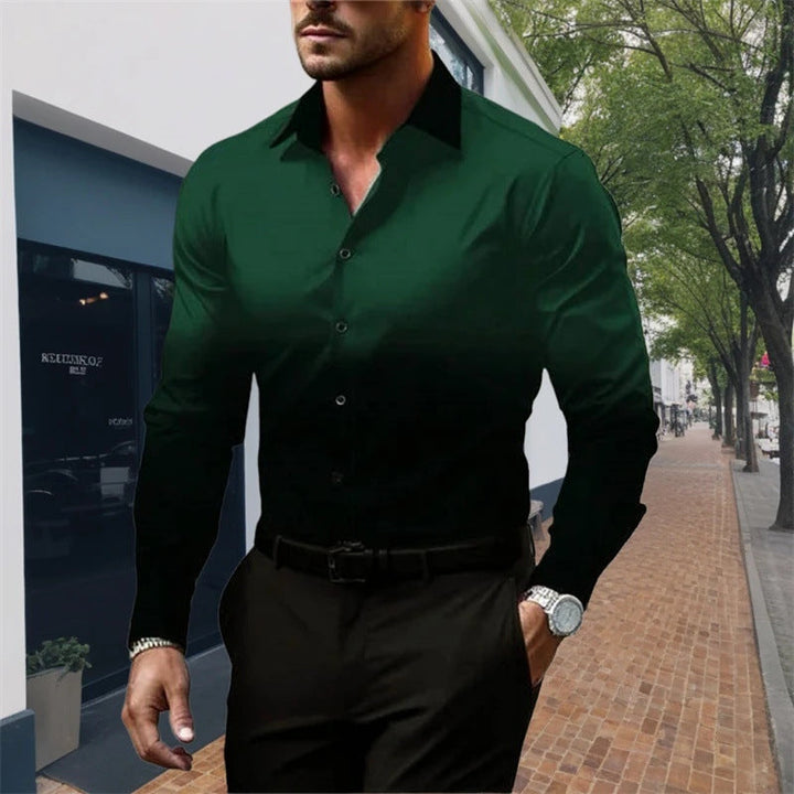 Men's Standard Fit Long Sleeves Casual Gradient Colour Shirt