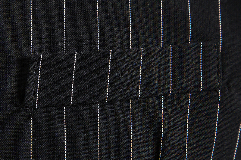 Black Men's Formal Striped Single Breasted Buttons Retro Vest