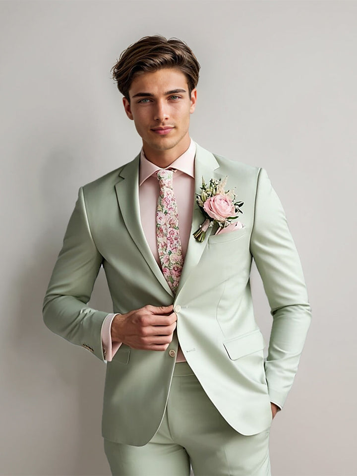 Men's Tailored Fit Single Breasted Two-Buttons Fashionable Solid Coloured Beach Wedding Prom Party Suits