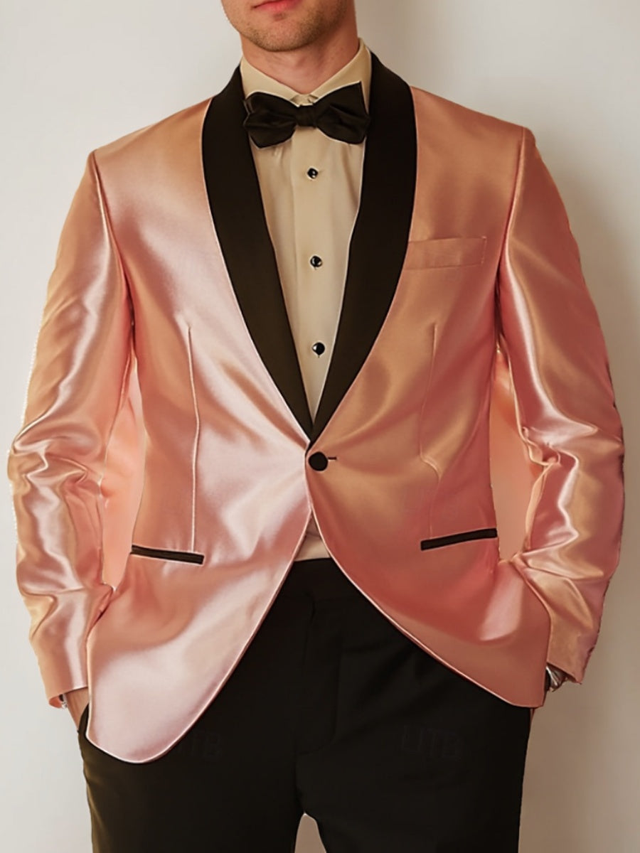 Men's Pink & Black Single Breasted One-button Shawl Lapel Wedding Prom Party Suits
