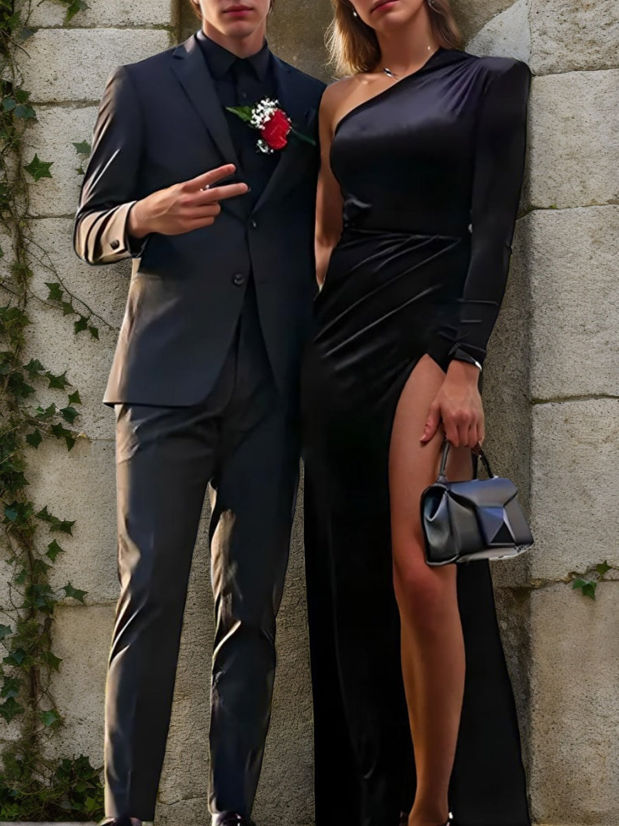 Men's Black Single Breasted Two-buttons Notched Lapel Wedding Prom Party Suits