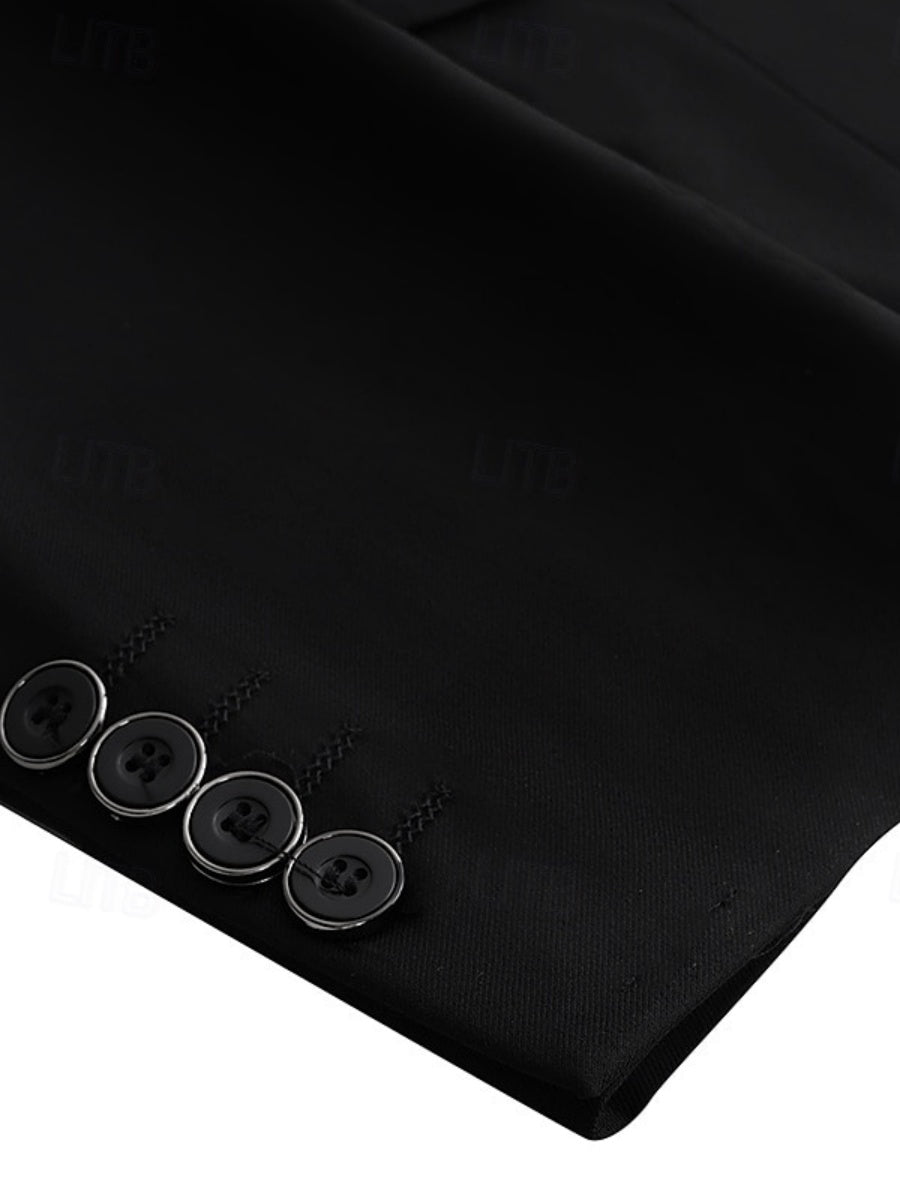 Men's Black Single Breasted Two-buttons Notched Lapel Wedding Prom Party Suits