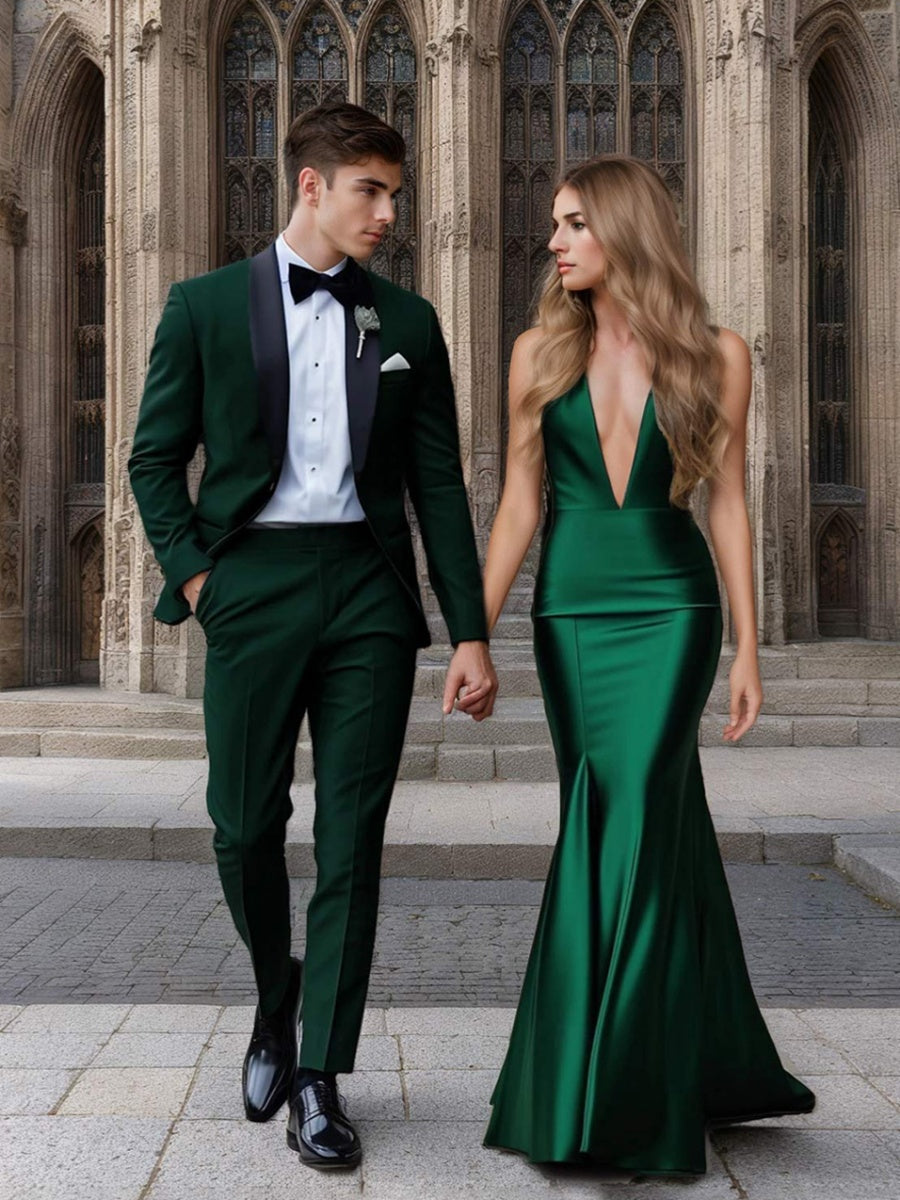 Trumpet/Mermaid Halter & Plunge V-Neck Sleeveless Floor-Length Gorgeous Prom Dresses