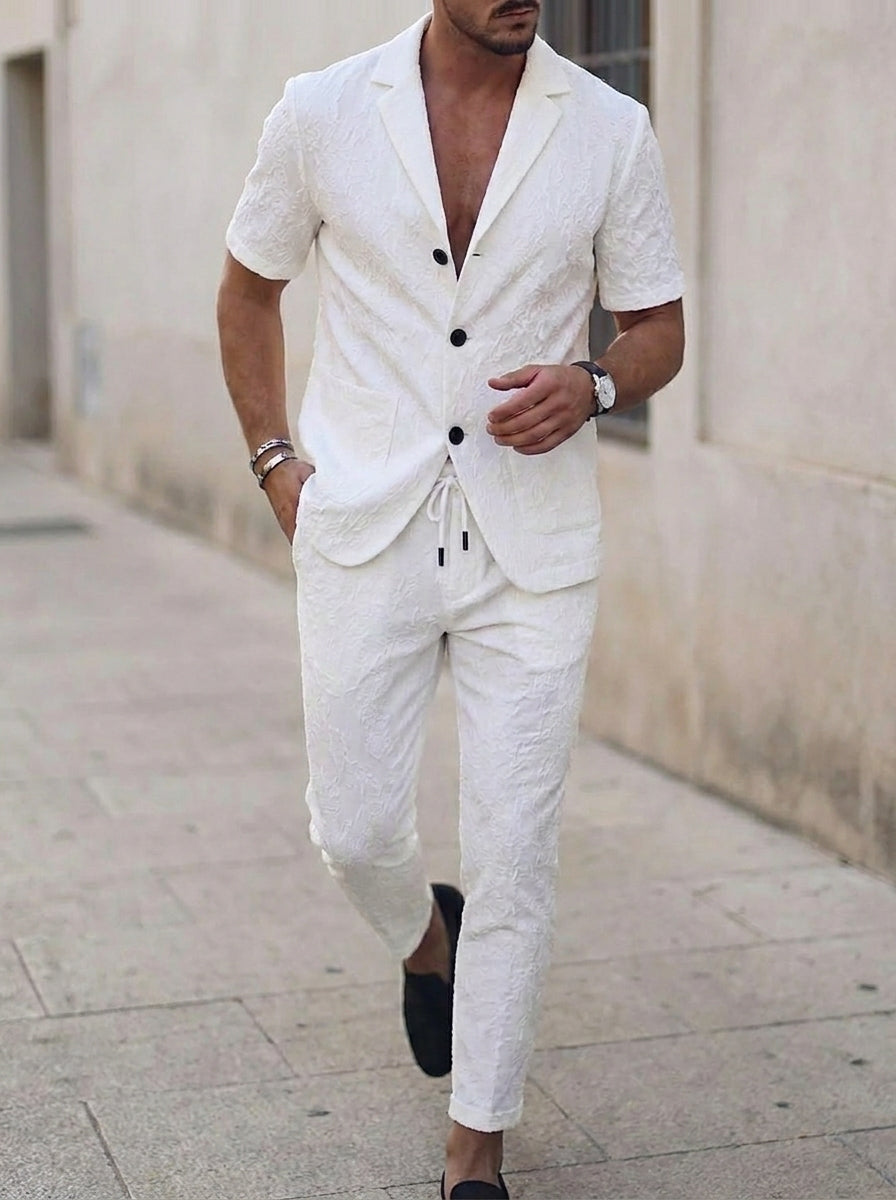 Men's Single Breasted Three-Buttons 2 Pieces Solid colour Suits Short Sleeves