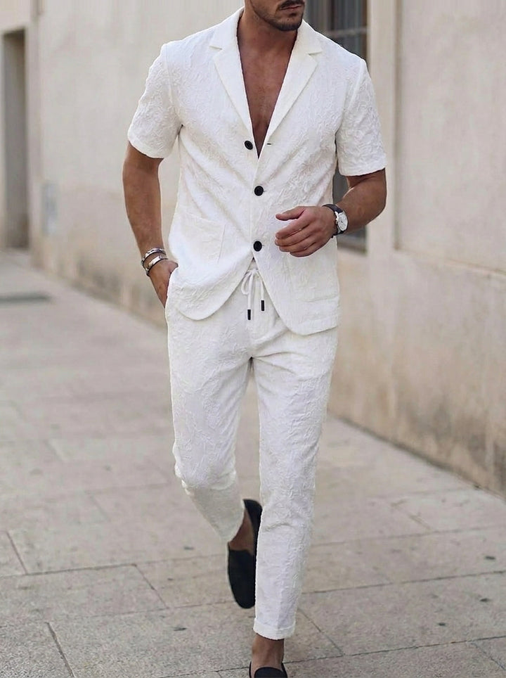 Men's Single Breasted Three-Buttons 2 Pieces Solid colour Suits Short Sleeves