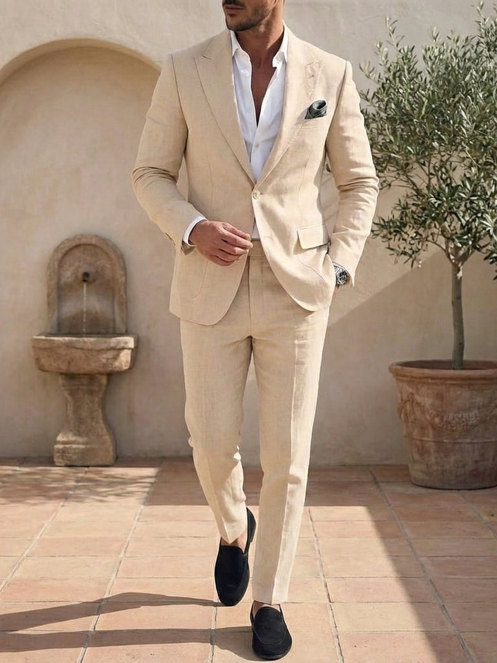 Men's Single Breasted One-Button 2 Pieces Linen Solid colour Suits Long Sleeves