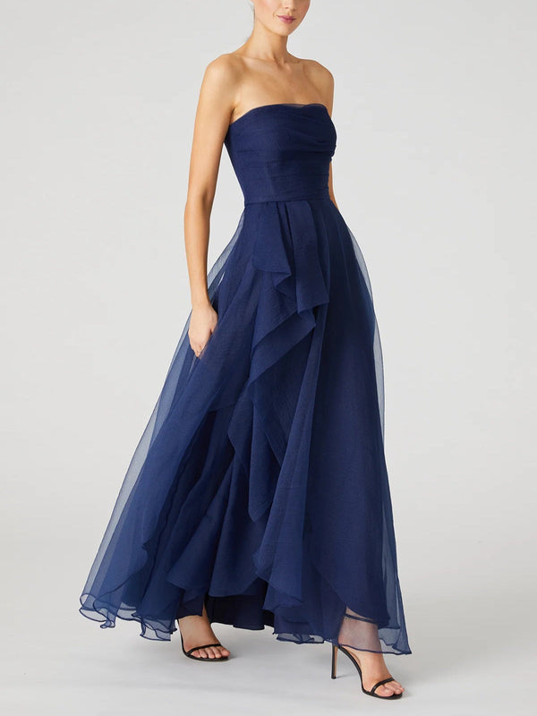A-Line/Princess Strapless Evening Dress Sleeveless Ankle-Length Tulle with Ruffles