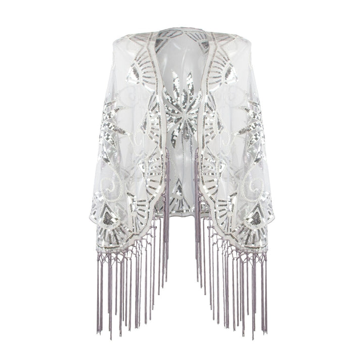 Women's Sequins Tassel Fringe Vintage Dress Cape Wrap Shawls