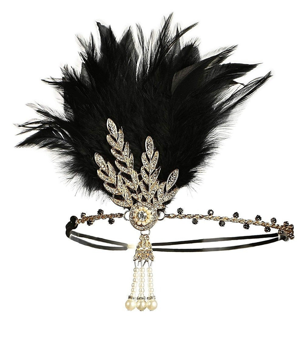 A-Line/Princess V-Neck Sleeveless Tea-Length Vintage Dress 6 PCS with Feather Headband Earings Necklace Gloves