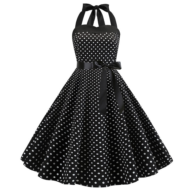 A-Line/Princess Halter Sleeveless Knee-Length Vintage Dress