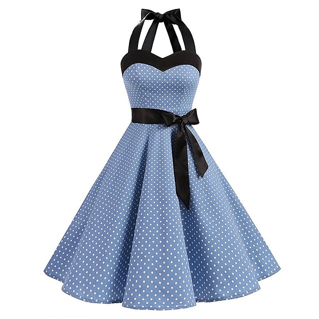 A-Line/Princess Halter Sleeveless Knee-Length Vintage Dress