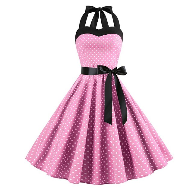 A-Line/Princess Halter Sleeveless Knee-Length Vintage Dress