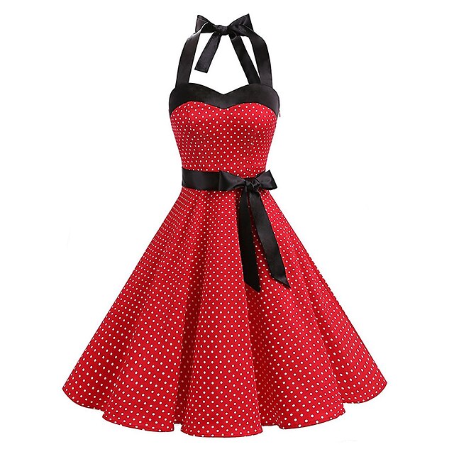 A-Line/Princess Halter Sleeveless Knee-Length Vintage Dress