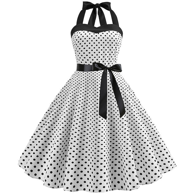 A-Line/Princess Halter Sleeveless Knee-Length Vintage Dress
