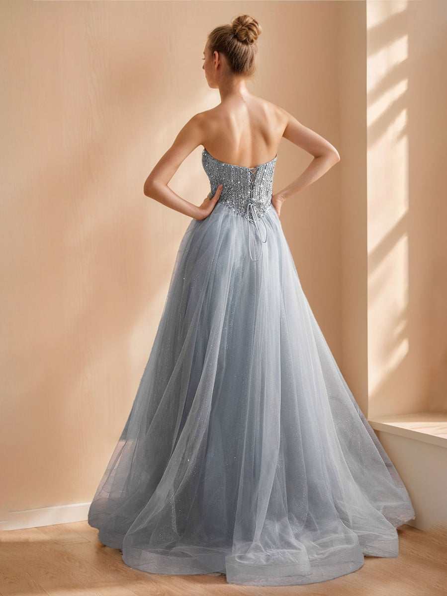 A-Line/Princess Strapless Sleeveless Floor Length Sparkling Prom Dresses with Sequins