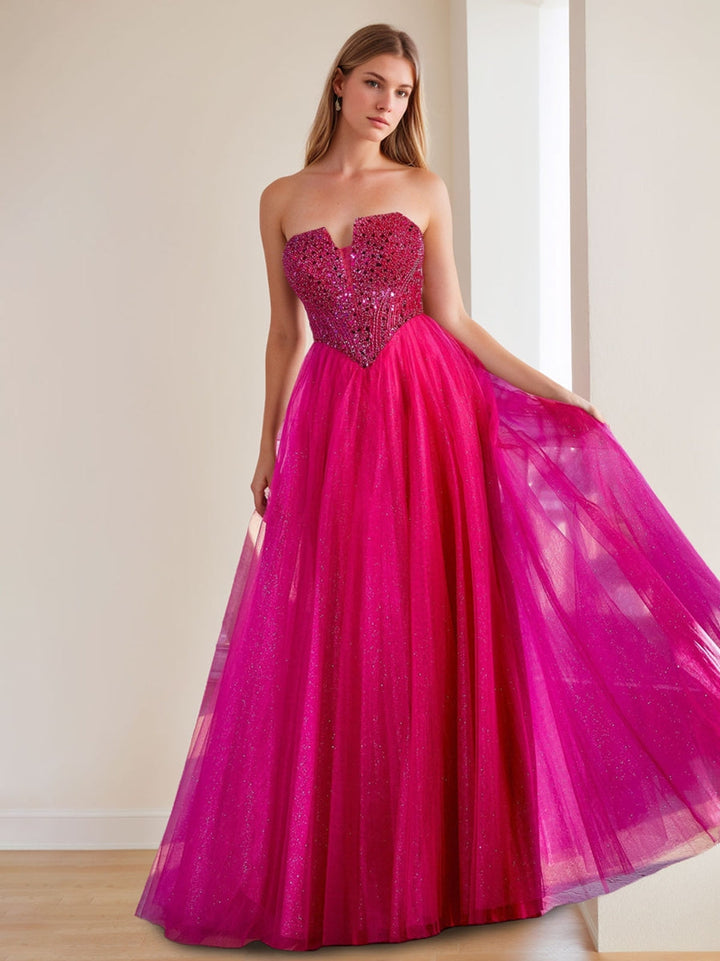 A-Line/Princess Strapless Sleeveless Floor Length Sparkling Prom Dresses with Sequins