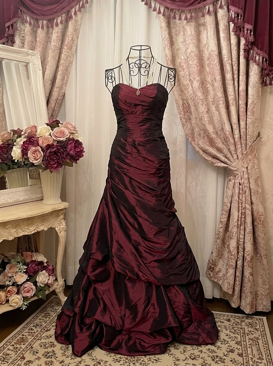 Trumpet/Mermaid Strapless Sleeveless Floor-Length Taffeta Prom Dresses with Sequins &amp; Ruffles
