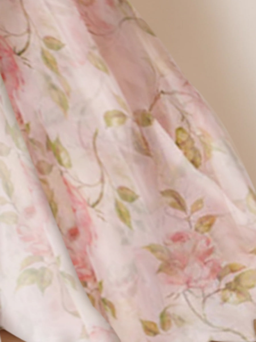 A-Line/Princess Off-the-shoulder Floor-length Printed Floral Prom Dresses with Slit