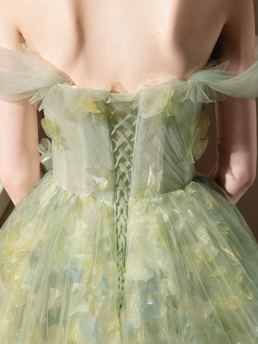 Ball Gown Off-the-Shoulder Sleeveless Elegant Prom Dresses with Ruffles & Embroidery