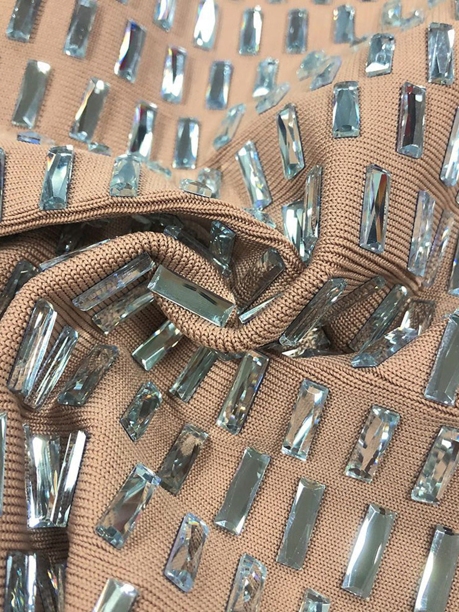 Sheath/Column Strapless Sleeveless Luxurious Long Prom Dresses with Rhinestone