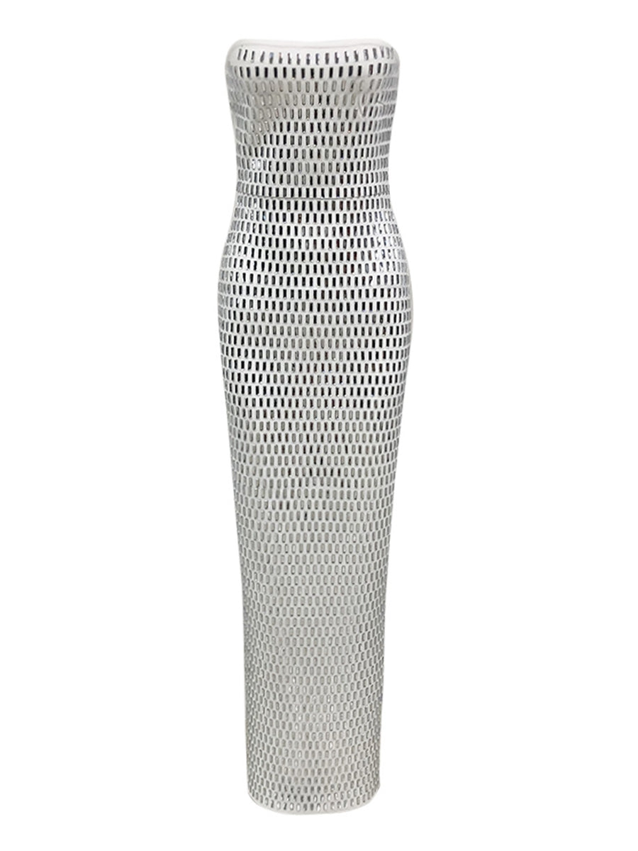 Sheath/Column Strapless Sleeveless Luxurious Long Prom Dresses with Rhinestone