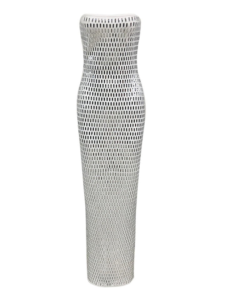 Sheath/Column Strapless Sleeveless Luxurious Long Prom Dresses with Rhinestone