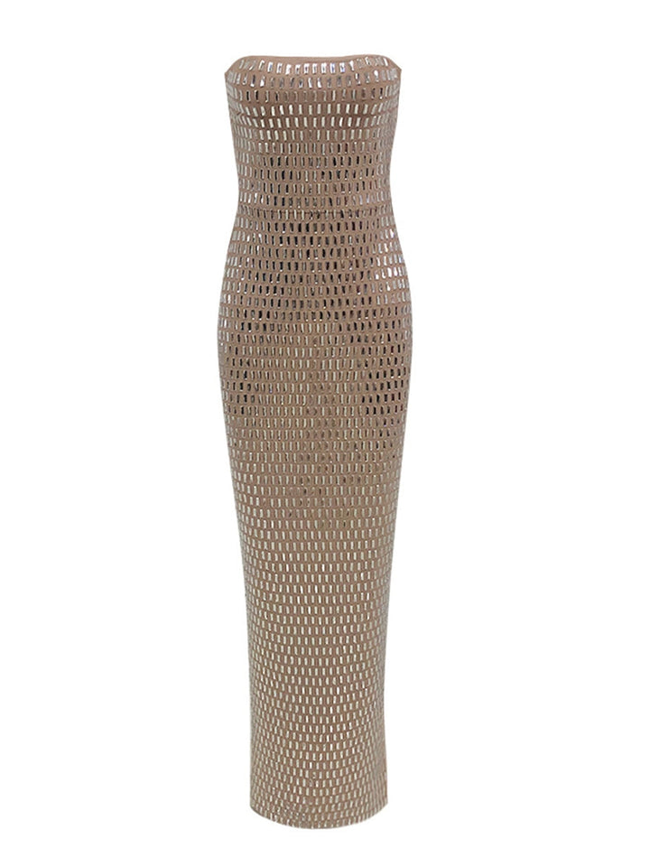 Sheath/Column Strapless Sleeveless Luxurious Long Prom Dresses with Rhinestone