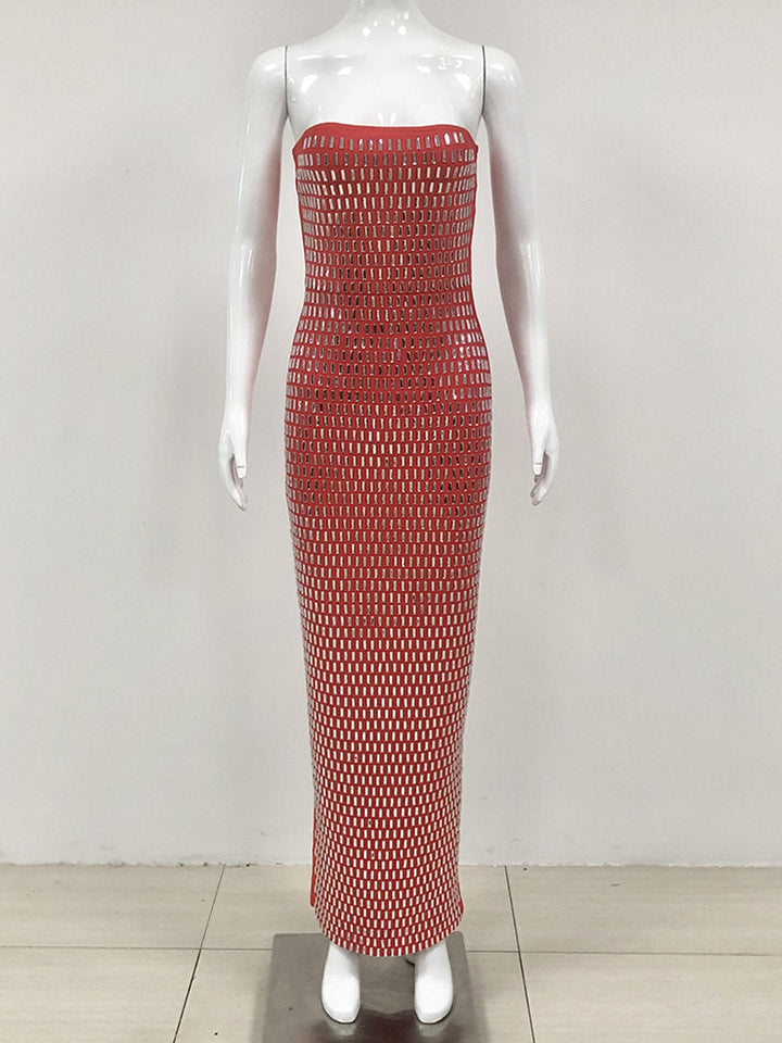 Sheath/Column Strapless Sleeveless Luxurious Long Prom Dresses with Rhinestone