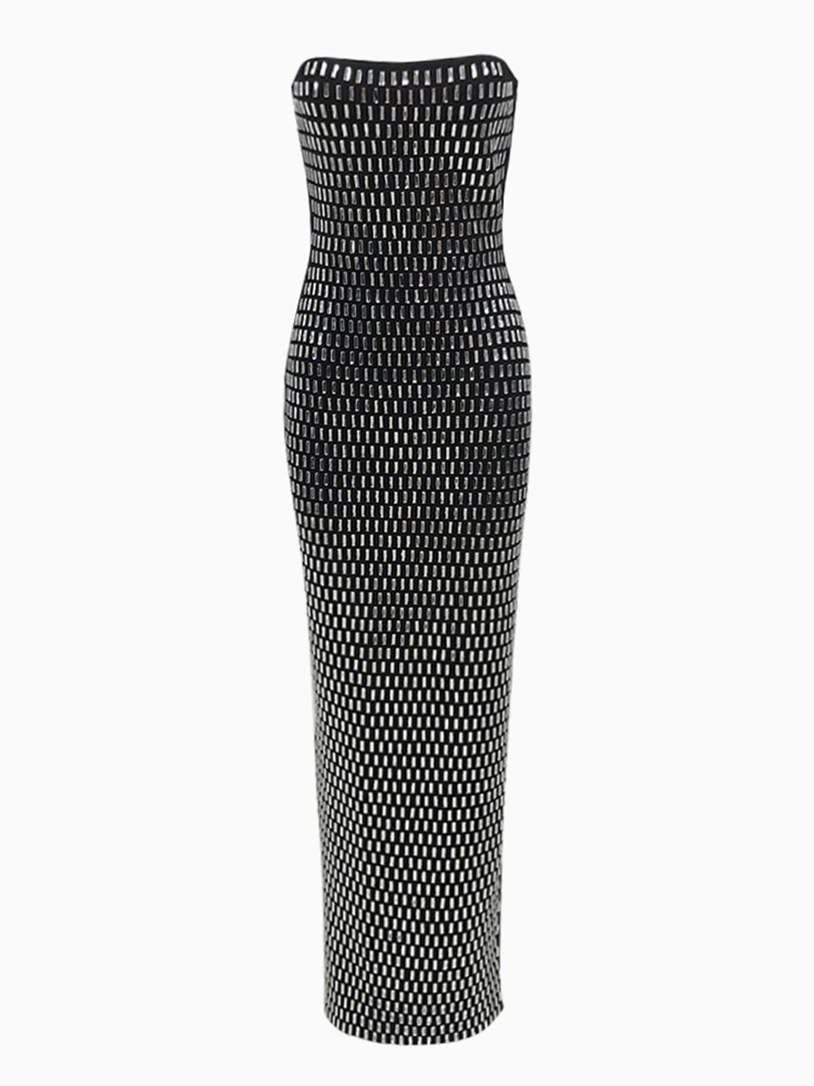 Sheath/Column Strapless Sleeveless Luxurious Long Prom Dresses with Rhinestone