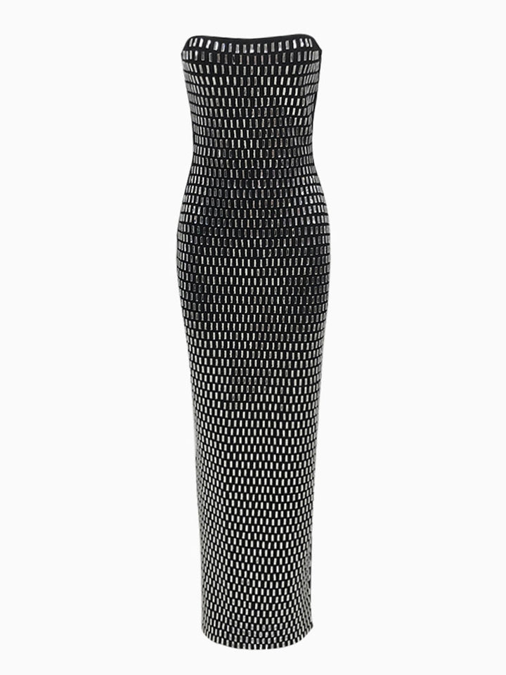 Sheath/Column Strapless Sleeveless Luxurious Long Prom Dresses with Rhinestone