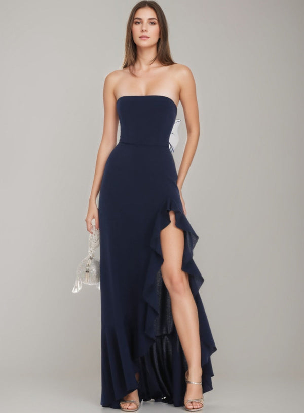 A-Line/Princess Strapless Asymmetrical Prom Dresses with Back Bow & Ruffles