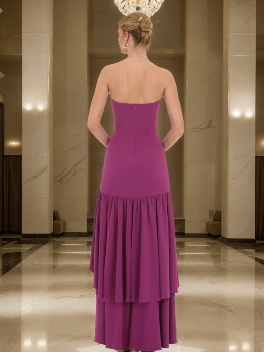 A-Line/Princess Strapless Asymmetrical Elegant Prom Dresses with Ruffles