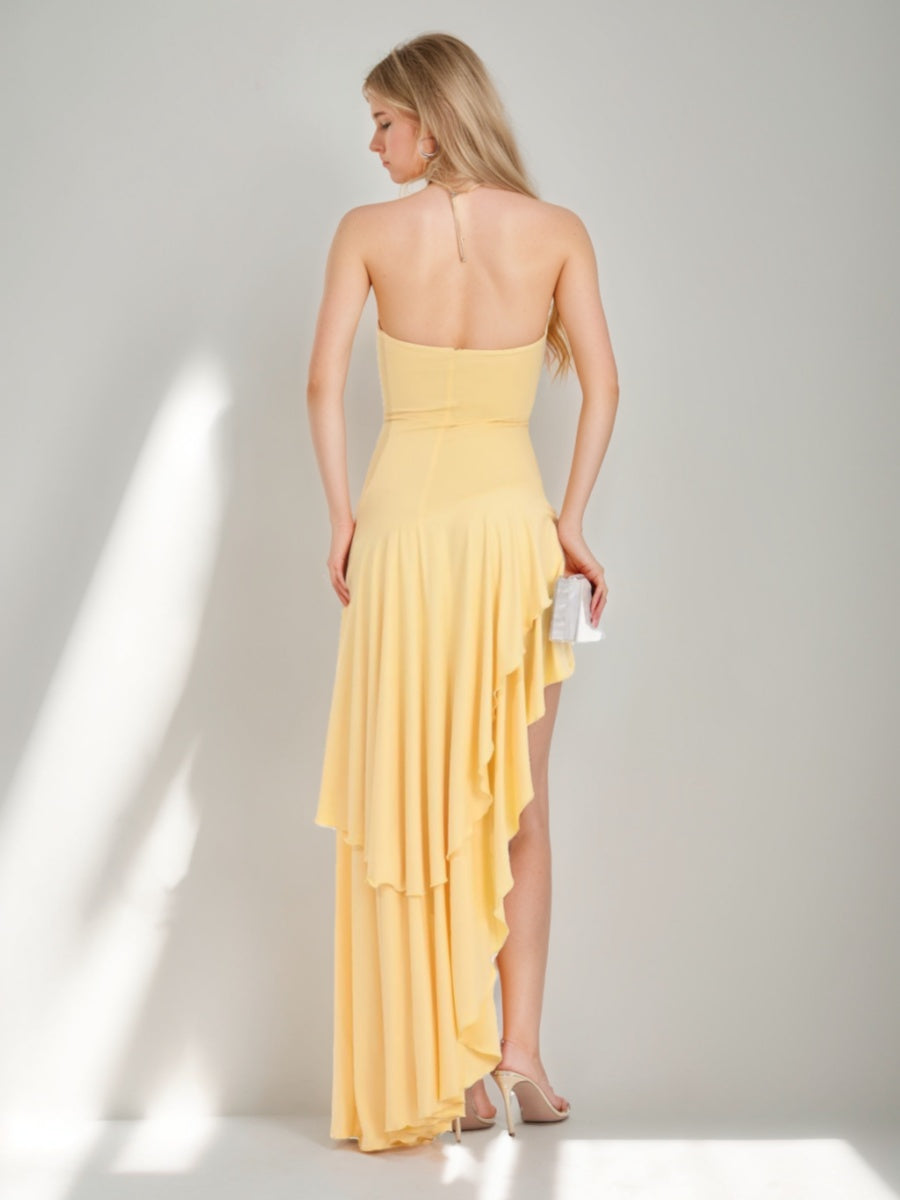 A-Line/Princess Romantic Strapless Asymmetrical Prom Dresses with Ruffles
