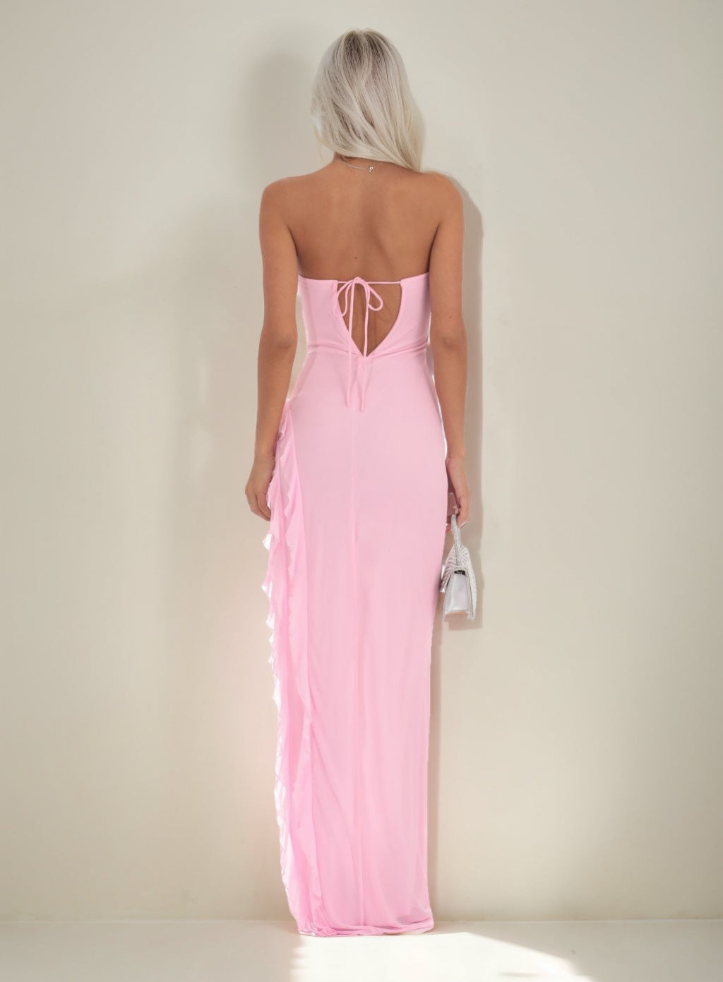 Sheath/Column Strapless Asymmetrical Prom Dresses with Ruffles & Self-tie