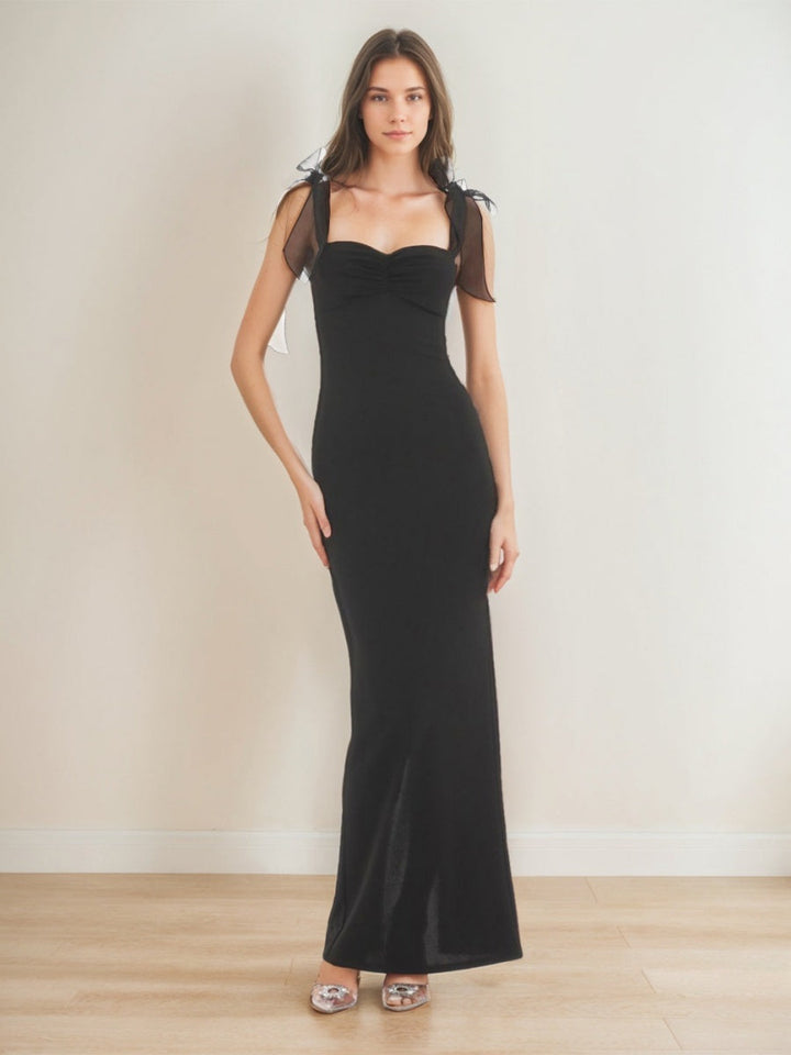 Sheath/Column Sweetheart Ruched Prom Dresses with Bowknot Straps & Slit