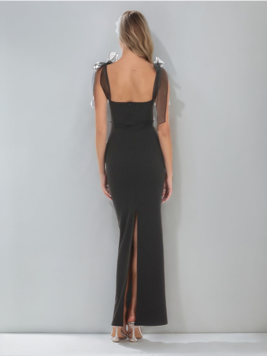 Sheath/Column Sweetheart Ruched Prom Dresses with Bowknot Straps & Slit