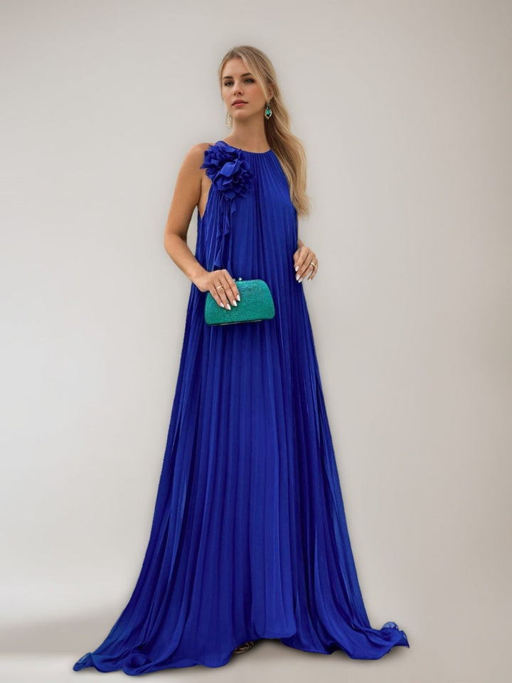 A-line/Princess Spaghetti Straps Sleeveless Pleated Asymmetrical Prom Dresses with Ruffles & 3D Flowers