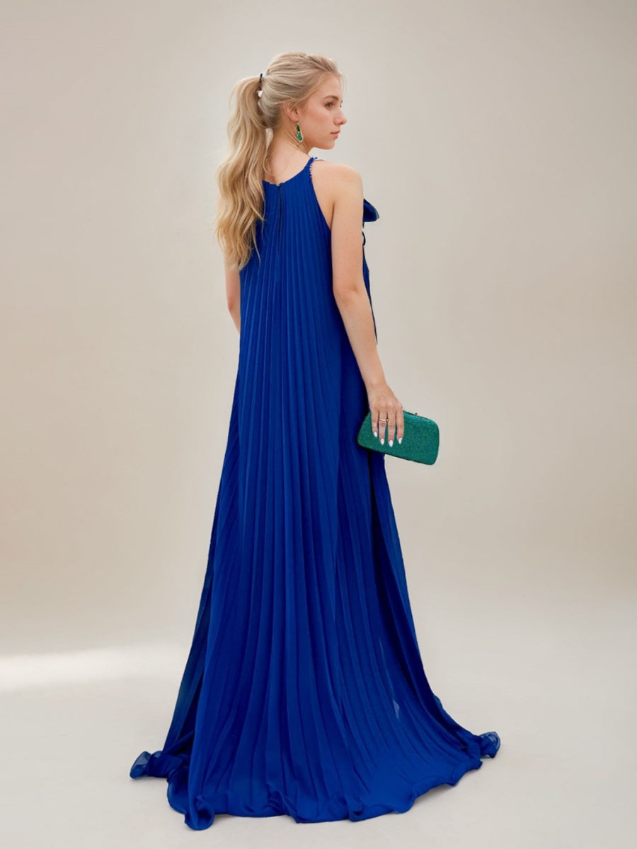 A-line/Princess Spaghetti Straps Sleeveless Pleated Asymmetrical Prom Dresses with Ruffles & 3D Flowers