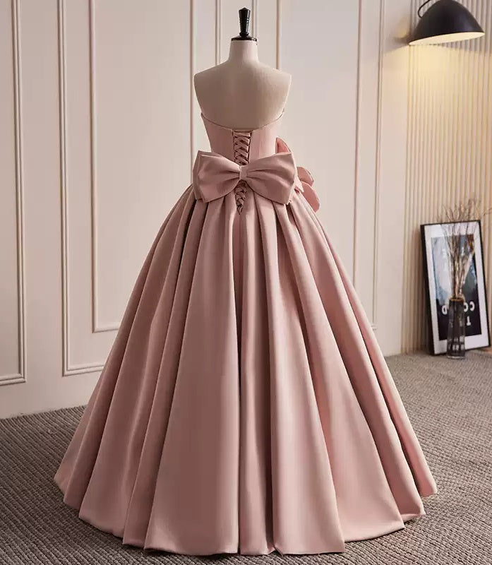 Ball Gown Off-the-shoulder Pleated Prom Dresses with 3D Flowers & Lace-up & Bow & Pearls
