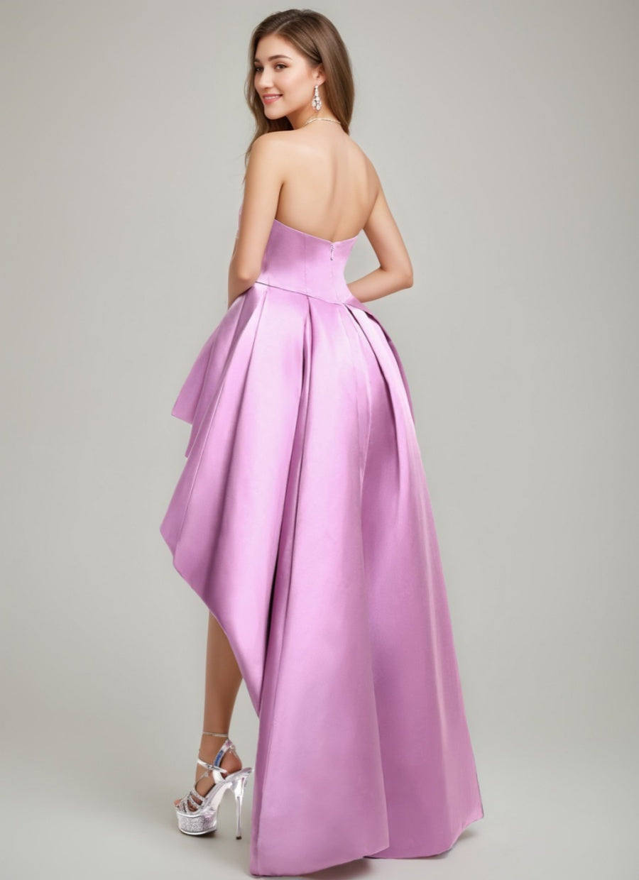 A-line/Princess Strapless Backless Asymmetrical Pleated Prom Dresses
