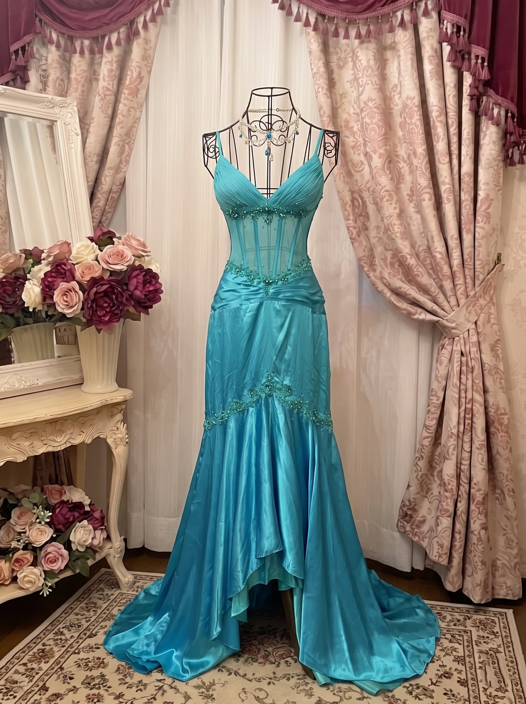 A-Line/Princess V-Neck Spaghetti Straps Sleeveless Asymmetrical Taffeta Prom Dresses with Ruffles &amp; Sequins