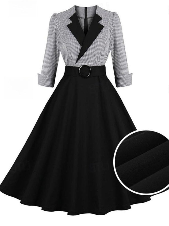 A-Line/Princess 1950s V-Neck Long Sleeves Vintage Dresses with Belt