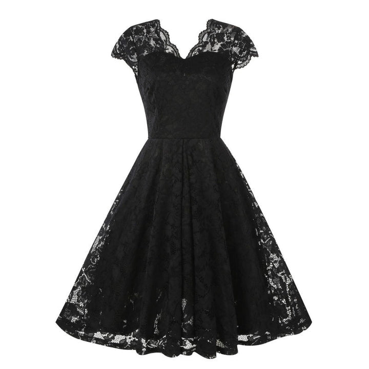 A-Line/Princess 1950s V-Neck Short Sleeves Vintage Dresses with Lace Appliques