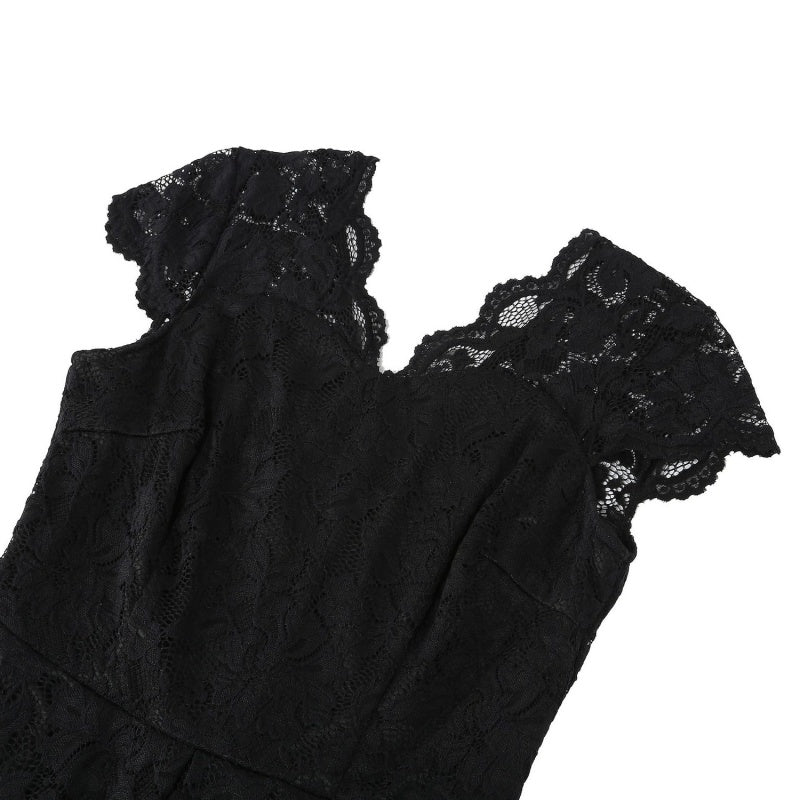 A-Line/Princess 1950s V-Neck Short Sleeves Vintage Dresses with Lace Appliques