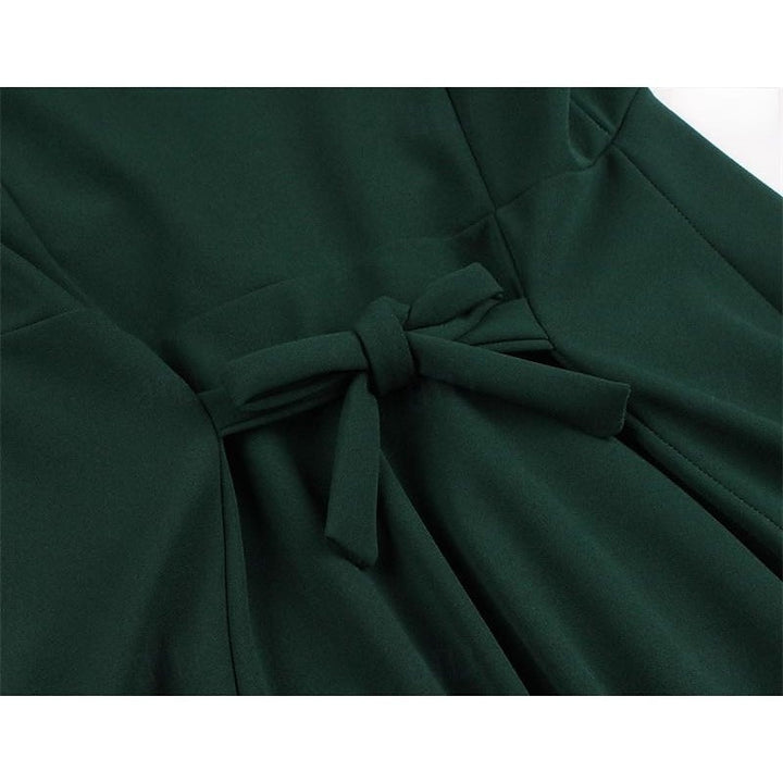 A-Line/Princess 1950s V-Neck Short Sleeves Ruched Vintage Dresses with Pleats & Bow & Buttons