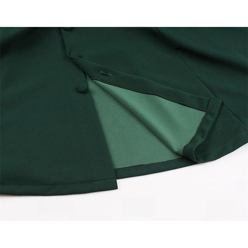 A-Line/Princess 1950s V-Neck Short Sleeves Ruched Vintage Dresses with Pleats & Bow & Buttons