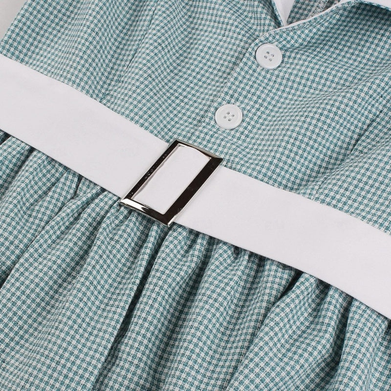 A-Line/Princess 1950s V-Neck Sleeveless Pleated Vintage Dresses with Belt & Buttons